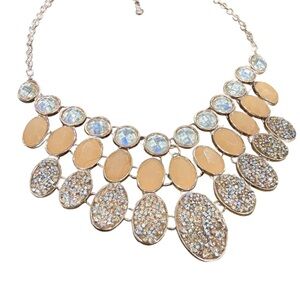 Rose Gold Tone Peach Crystal Chunky Y2K Statement Necklace!